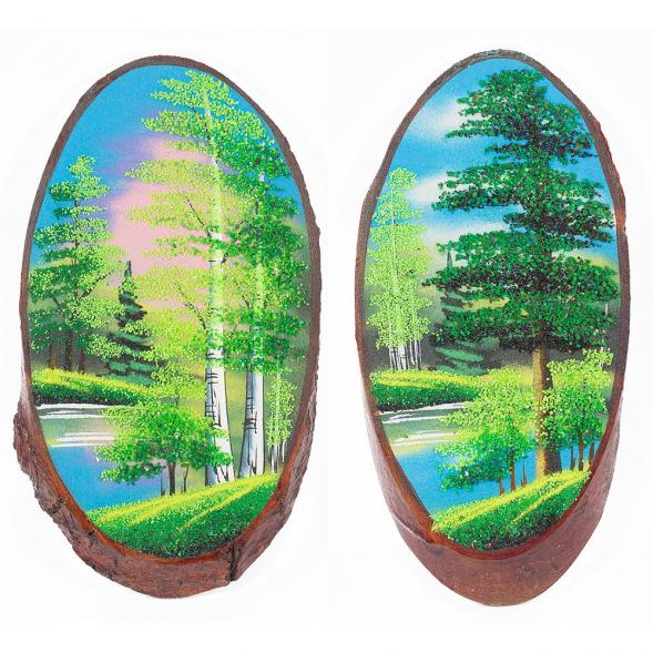 Панно на срезе дерева &amp;quot;Лето&amp;quot; вертикальное 35-40 см каменная крошка 112230