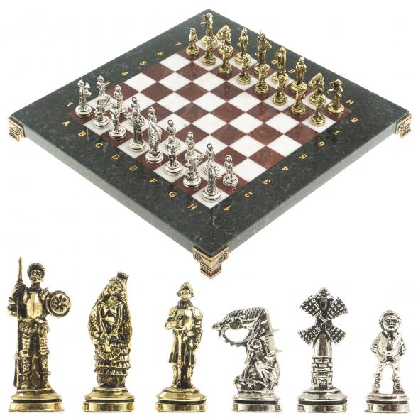 Шахматы &amp;quot;Дон Кихот&amp;quot; доска 28х28 см из камня лемезит мрамор фигуры металлические 122687