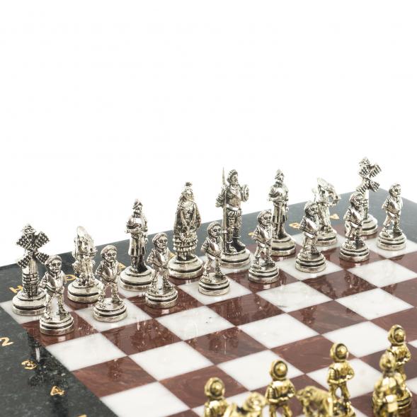 Шахматы &amp;quot;Дон Кихот&amp;quot; доска 28х28 см из камня лемезит мрамор фигуры металлические 122687