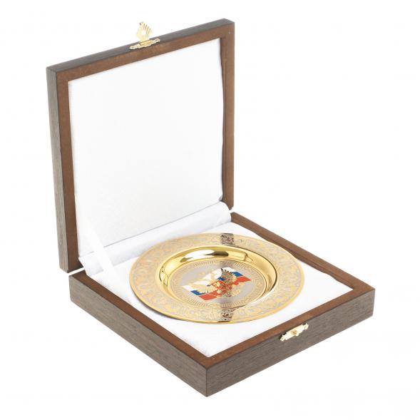 Тарелка с гравюрой &amp;quot;Герб с флагом РФ&amp;quot; 12 см Златоуст 123333