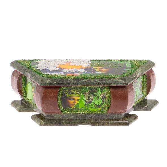 Шкатулка из камня &amp;quot;Хозяйка медной горы&amp;quot; с рисунком зима змеевик, лемезит 28х13х9 см 125124