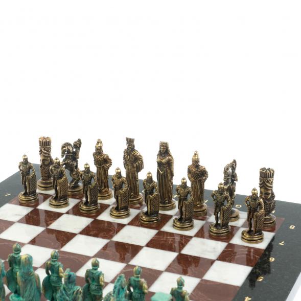 Шахматы &amp;quot;Александр Макендонский&amp;quot; фигуры бронза / патина доска 36х36 см лемезит мрамор 128368