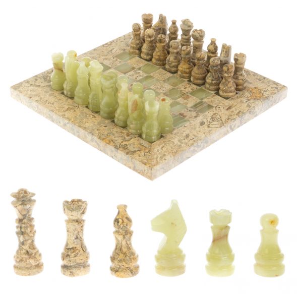 Каменные шахматы &amp;quot;Сувенирные&amp;quot; оникс, ракушечник доска 20х20 см 128889