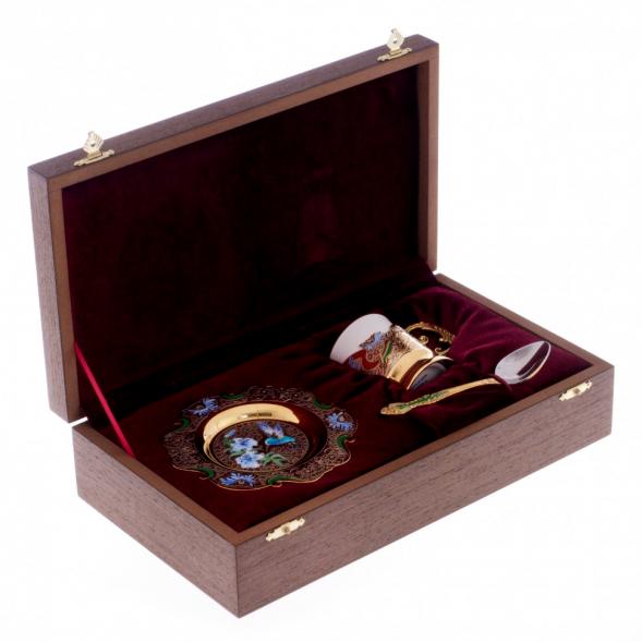 Кофейная пара &amp;quot;Колибри&amp;quot; с рисунком эмалью 80 мл Златоуст 122167