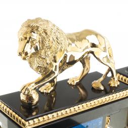 Письменный прибор "Лев с шаром" камень лазурит бронза