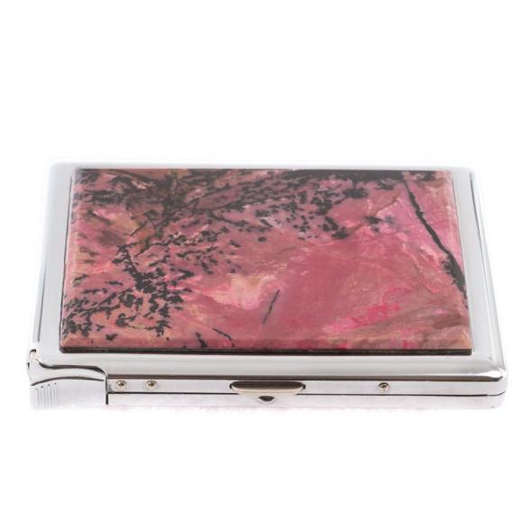 Портсигар на 10 сигарет с зажигалкой камень родонит 123431