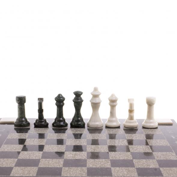 Шахматы с гравировкой &amp;quot;Турнирные&amp;quot; доска 36х36 см белый мрамор, змеевик 124607