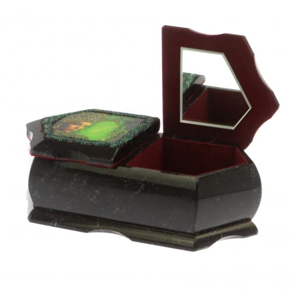 Шкатулка &amp;quot;Хозяйка медной горы / Две ящерицы&amp;quot; 20х10х7,5 см черный змеевик 125003