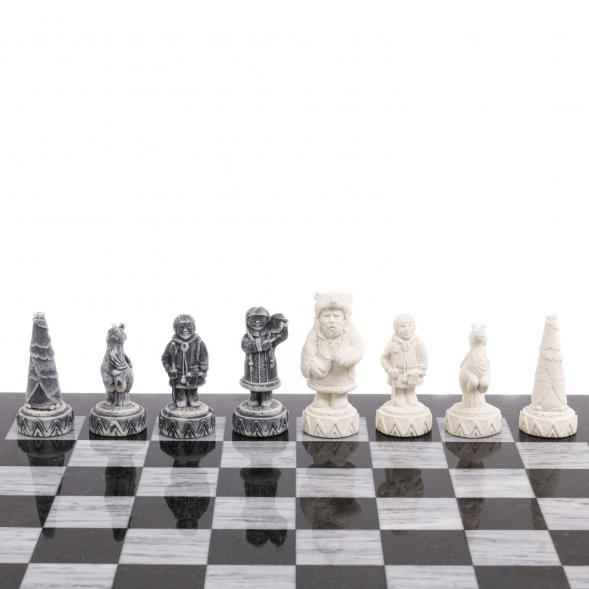 Шахматы &amp;quot;Северные народы&amp;quot; доска 40х40 см серый мрамор змеевик 126491