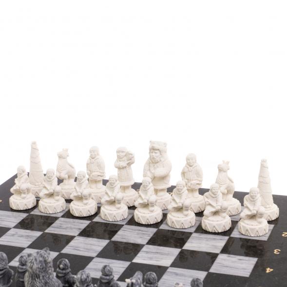 Шахматы &amp;quot;Северные народы&amp;quot; доска 40х40 см серый мрамор змеевик 126491