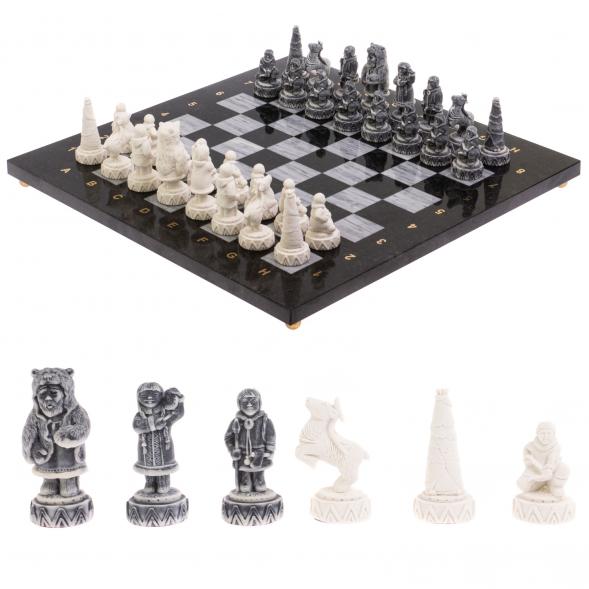 Шахматы &amp;quot;Северные народы&amp;quot; доска 40х40 см серый мрамор змеевик 126491