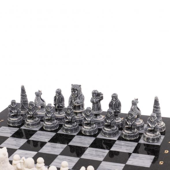 Шахматы &amp;quot;Северные народы&amp;quot; доска 40х40 см серый мрамор змеевик 126491