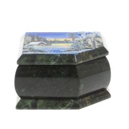 Шкатулка с расписной крышкой "Зимний домик" 11х9х6,5 см