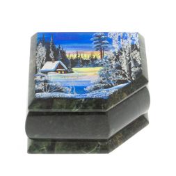 Шкатулка с расписной крышкой "Зимний домик" 11х9х6,5 см