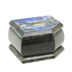 Шкатулка с расписной крышкой "Зимний домик" 11х9х6,5 см