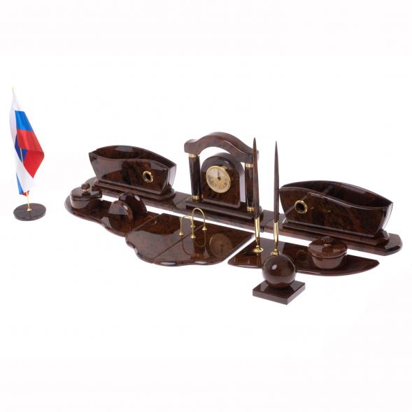 Письменный прибор &amp;quot;Арка&amp;quot; камень обсидиан коричневый 122344