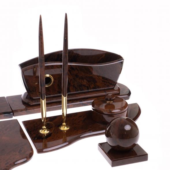 Письменный прибор &amp;quot;Арка&amp;quot; камень обсидиан коричневый 122344