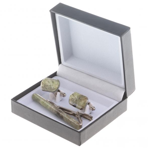 Набор запонки закругленные и зажим для галстука камень желтый апатит 124468