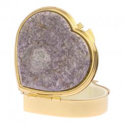 Таблетница "Сердце" на 3 отделения камень лепидолит золото