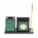 Настольная визитница с часами из малахита 18х7,5х9 см 126953