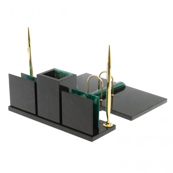 Настольный набор &amp;quot;Офисный&amp;quot; с гербом РФ камень змеевик 127581