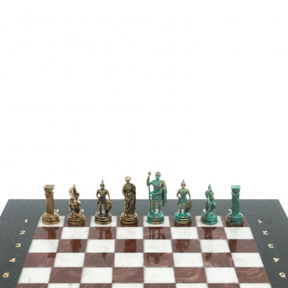Шахматы &amp;quot;Римские воины&amp;quot; фигуры бронза / патина 28х28 см из мрамора и лемезита 128207