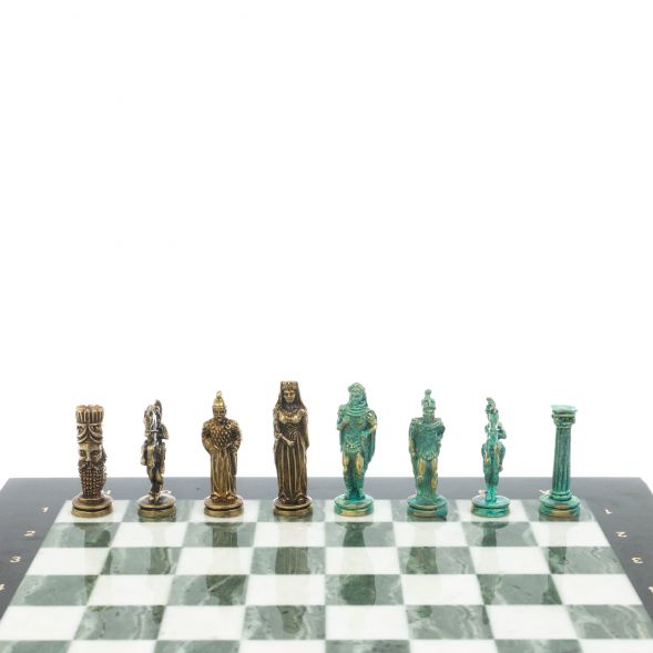 Шахматы &amp;quot;Александр Макендонский&amp;quot; фигуры бронза / патина мрамор змеевик 36х36 см 128370