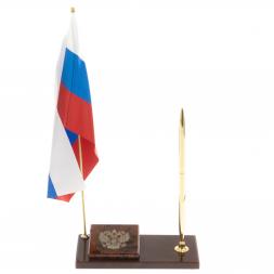 Флаг России с гербом РФ ручкой из коричневого обсидиана
