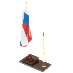 Флаг России с гербом РФ ручкой из коричневого обсидиана
