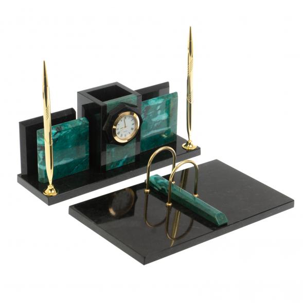 Настольный набор &amp;quot;Офисный&amp;quot; с часами камень змеевик 127582