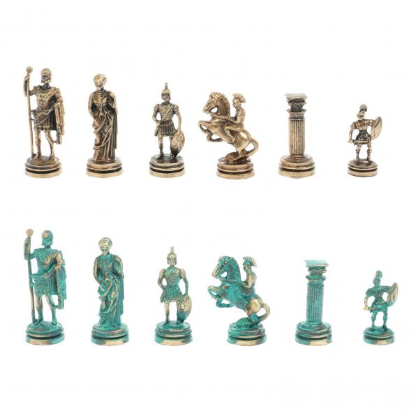 Шахматы &amp;quot;Римские воины&amp;quot; фигуры бронза / патина 28х28 см из мрамора и змеевика 128208