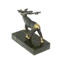 Статуэтка "Олень шагает" бронза змеевик