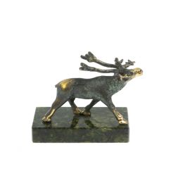 Статуэтка "Олень шагает" бронза змеевик