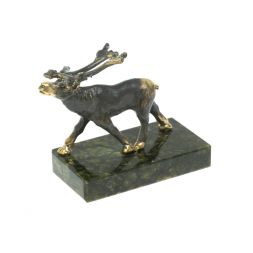 Статуэтка "Олень шагает" бронза змеевик
