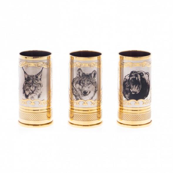 Набор стопок &amp;quot;Хищные звери&amp;quot; 3 шт в кожаном чехле Златоуст 122176