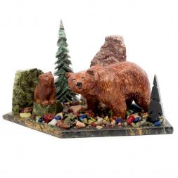 Сувенир "Медведица с медвежонком" из змеевика