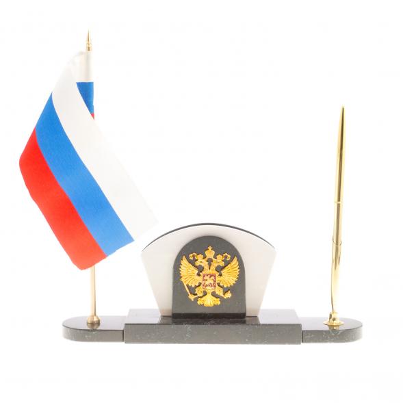Визитница с гербом и флагом России камень мрамор 124153