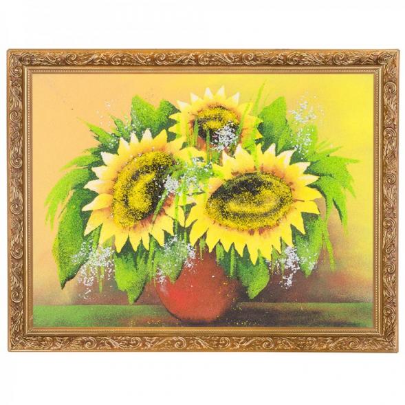 Картина &amp;quot;Натюрморт подсолнухи&amp;quot; багет 36х46 см, рисунок каменная крошка 112478