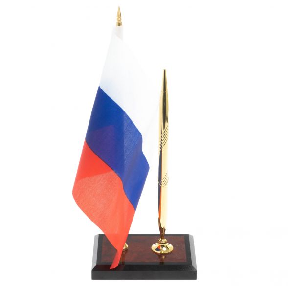 Подставка под ручку с флагом РФ из яшмы 10х7х25 см 127747