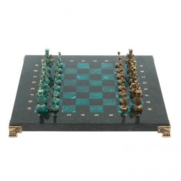 Шахматы &amp;quot;Римские воины&amp;quot; фигуры бронза / патина 28х28 см из змеевика 128209