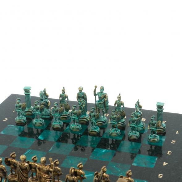 Шахматы &amp;quot;Римские воины&amp;quot; фигуры бронза / патина 28х28 см из змеевика 128209