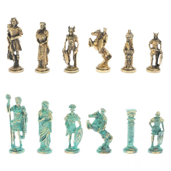 Шахматы &amp;quot;Римляне против Галлов&amp;quot; фигуры бронза / патина 36х36 см лемезит змеевик 128373