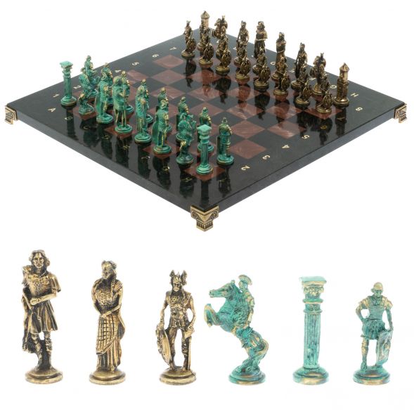 Шахматы &amp;quot;Римляне против Галлов&amp;quot; фигуры бронза / патина 36х36 см лемезит змеевик 128373