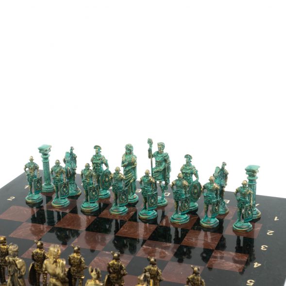 Шахматы &amp;quot;Римляне против Галлов&amp;quot; фигуры бронза / патина 36х36 см лемезит змеевик 128373