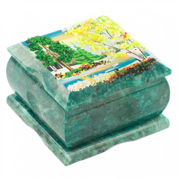 Шкатулка из змеевика рисунок &amp;quot;Весенний пейзаж&amp;quot; 10х10х6,5 см 119894