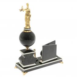 Настольный набор с визитницей "Фемида" змеевик