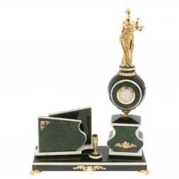 Настольный набор с визитницей "Фемида" змеевик