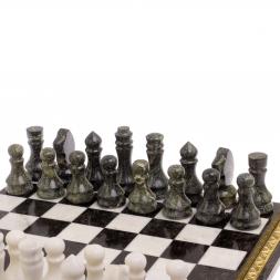 Шахматы "Вензеля" доска 42х42 см из мрамора и змеевика