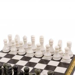 Шахматы "Вензеля" доска 42х42 см из мрамора и змеевика