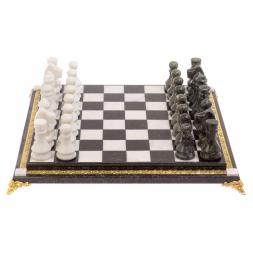 Шахматы "Вензеля" доска 42х42 см из мрамора и змеевика